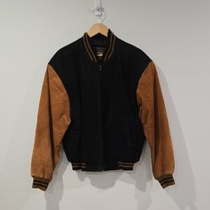 Vintage/Retro Men's Black and Camel Suede Bomber/Varsity Jacket